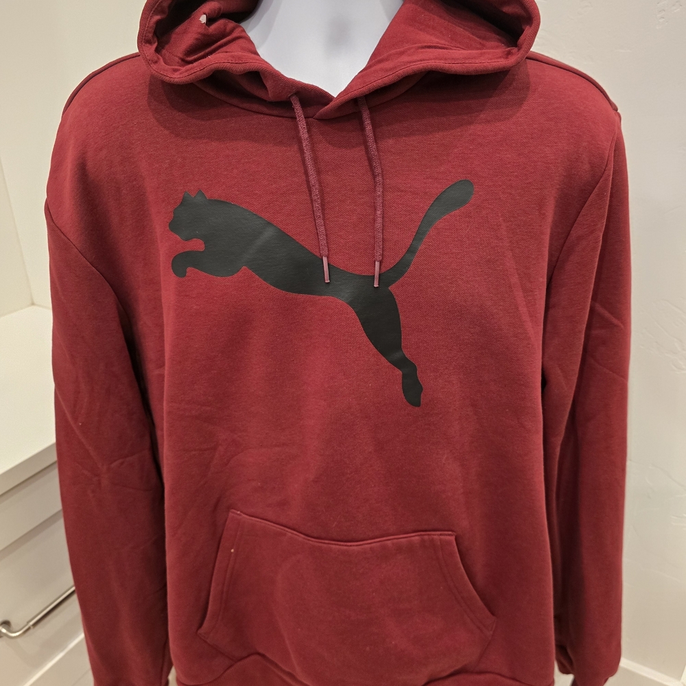 Puma Men's Maroon Hoodie with Black Puma Cat Logo